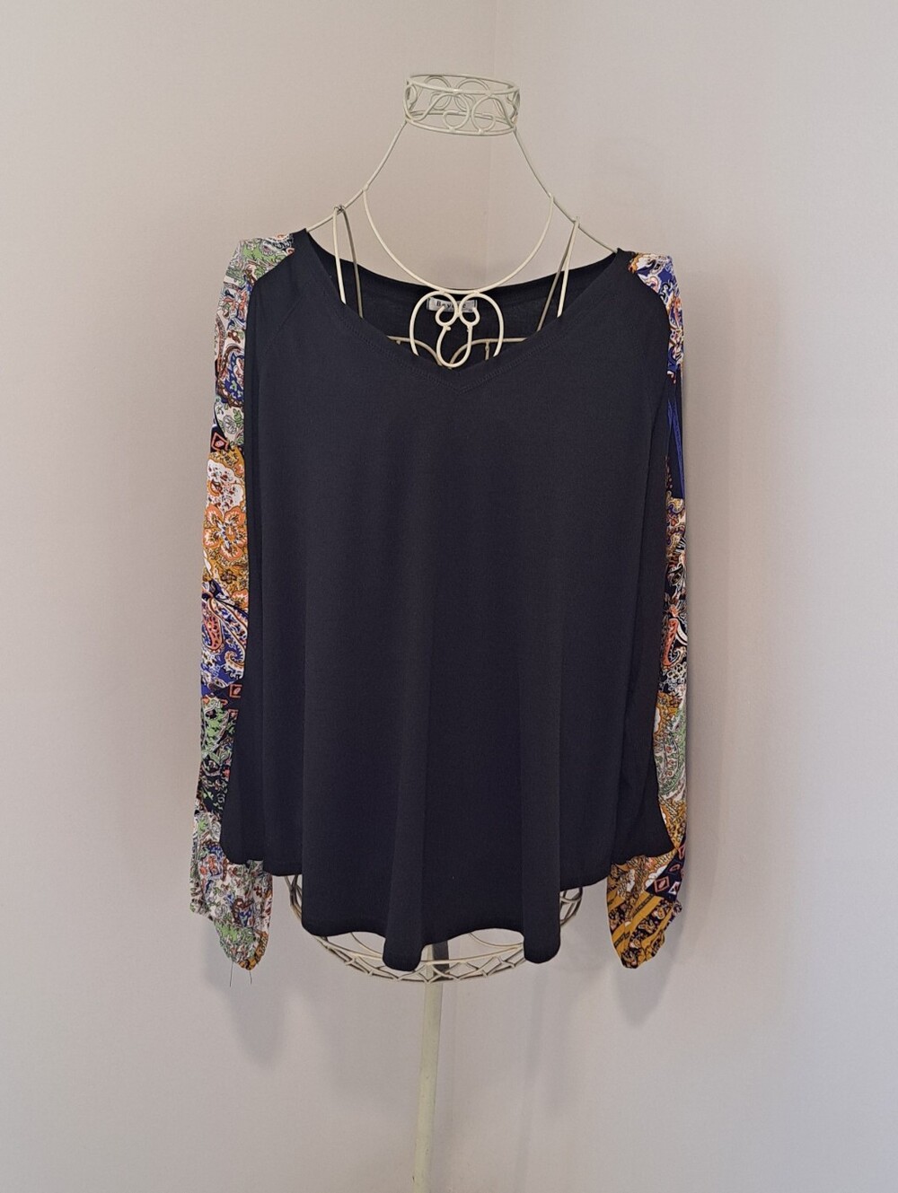 Beyove Bohemian Witchy Hippie Gypsy Cottagecore Fairycore Paisley Print Top XL.